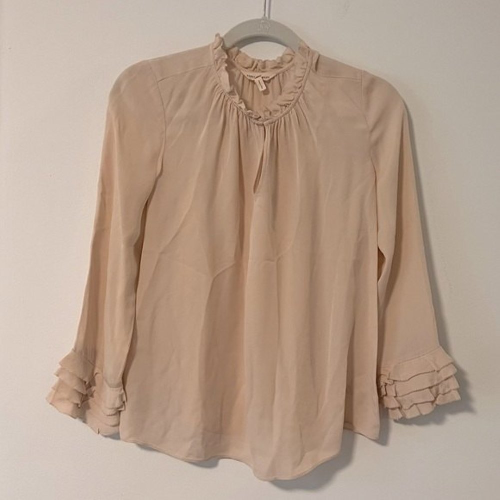 REBECCA TAYLOR La Chemise Silk Double Georgette Ruffle Top in Ballet Pink